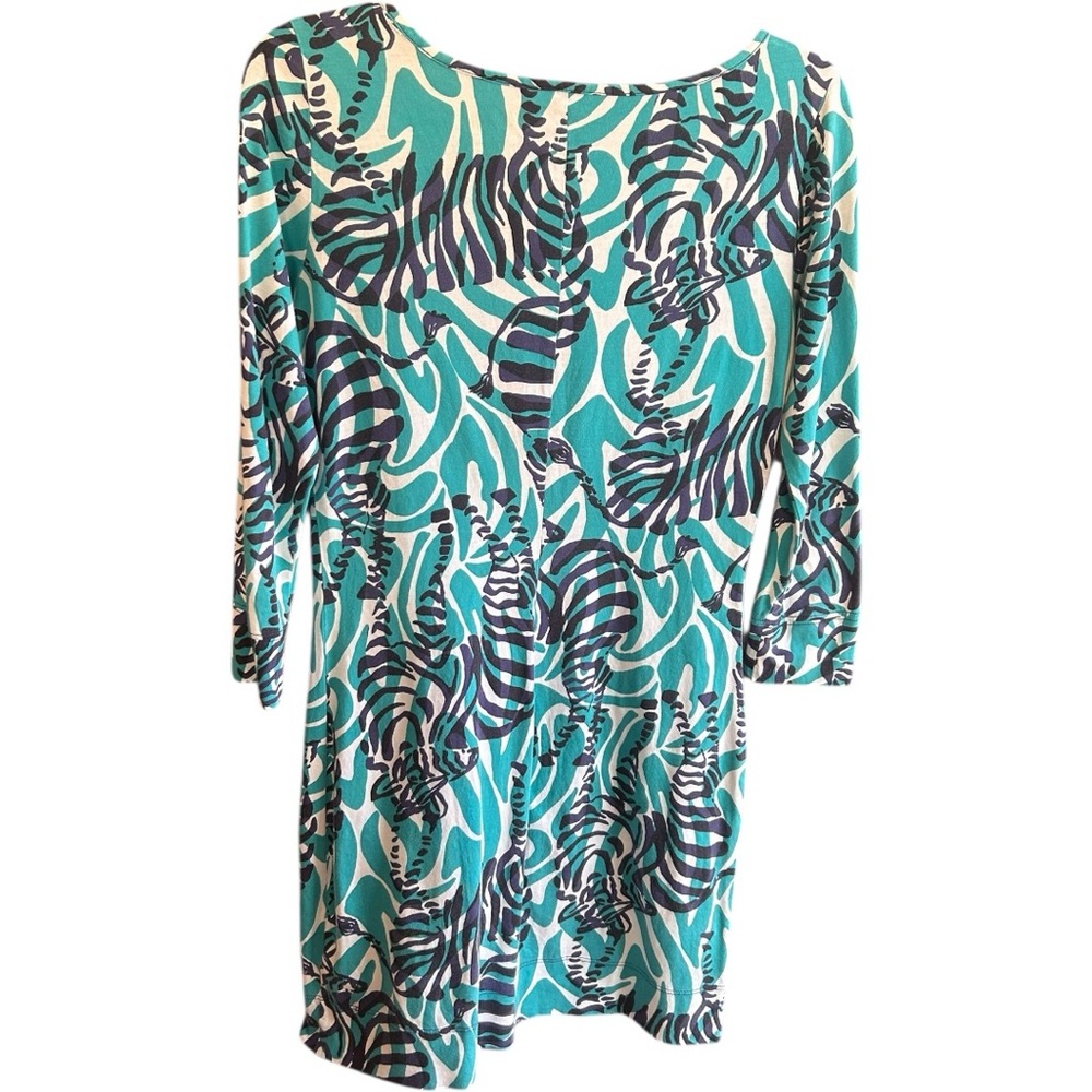 Lilly Pulitzer Marlowe Pima cotton turquoise white navy blue white zebras Sz XS - Picture 2 of 8